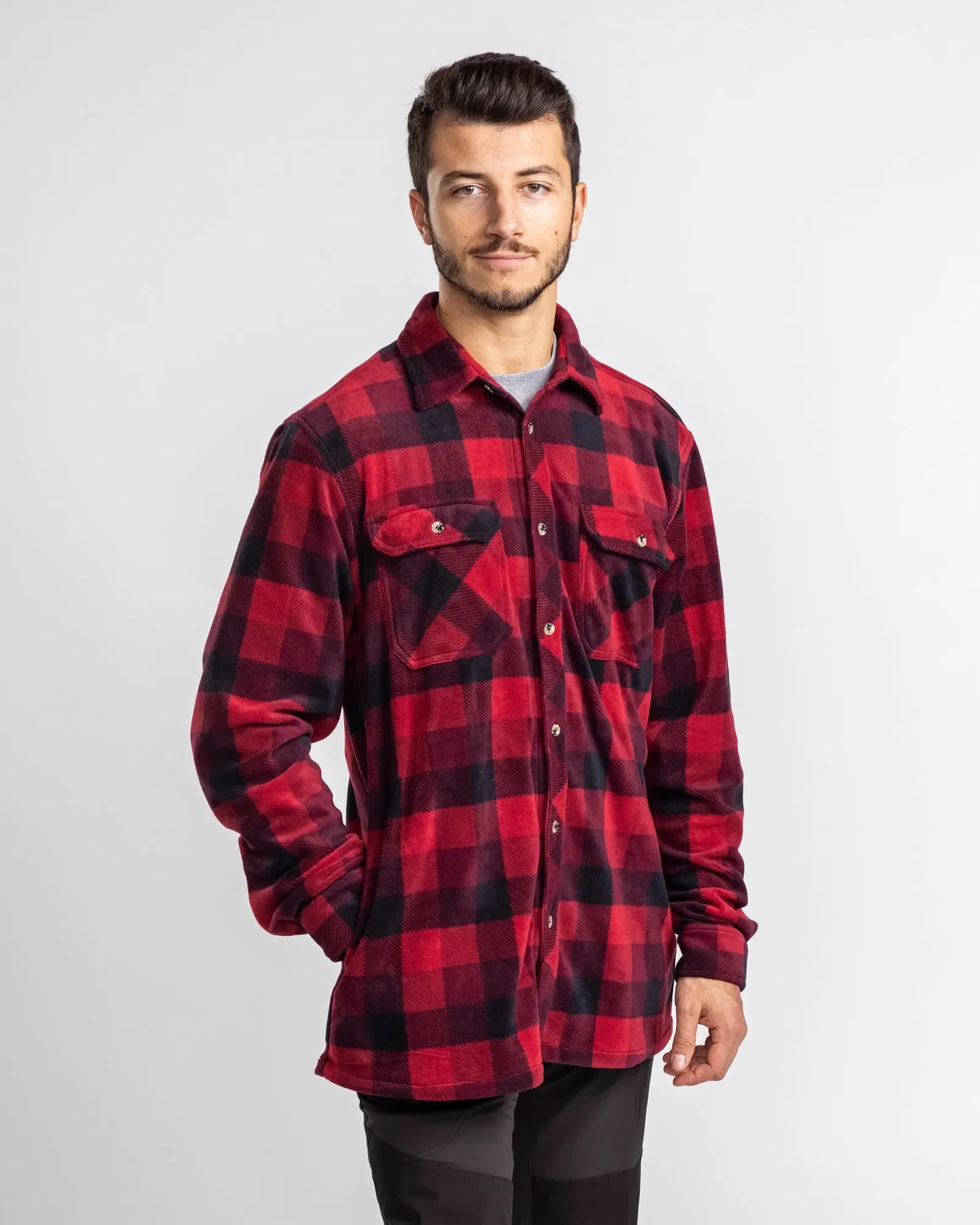 Finnveden Canada Fleece Skjorta Herr / Red/Black