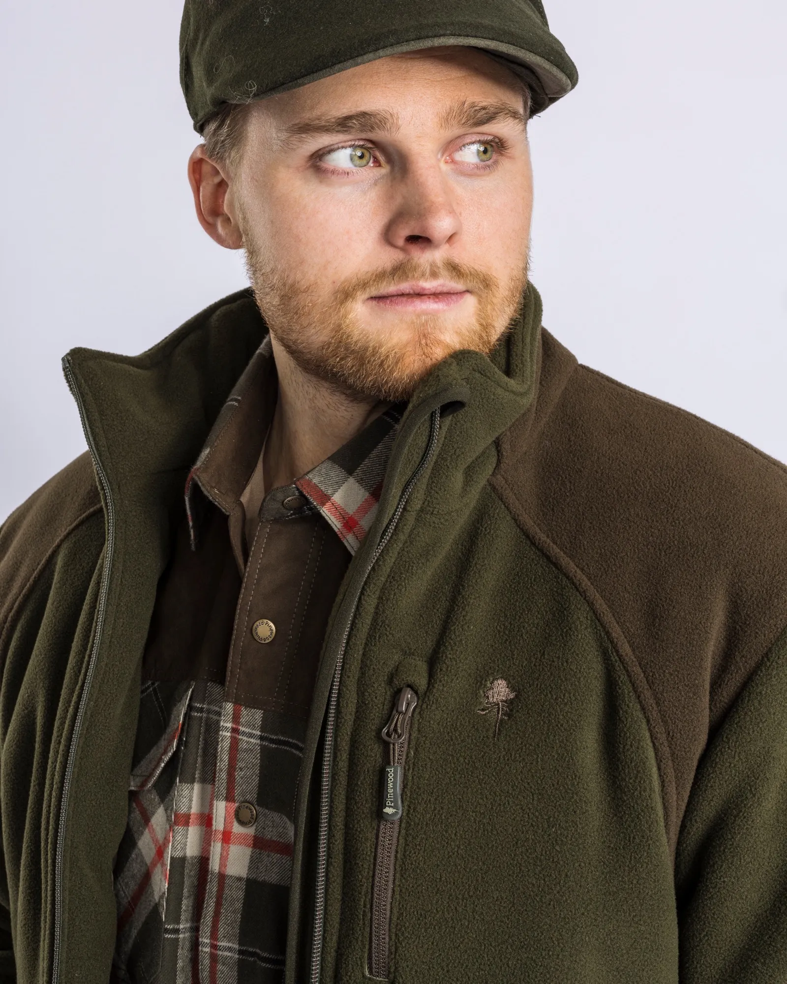 Pinewood® Harrie Fleecejacka Herr / Green/Suedebrown - Image 3