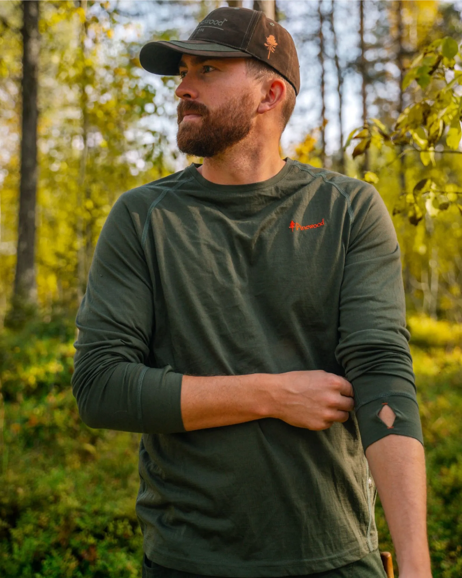 Pinewood® Lappland Merino Långärmad T-shirt Herr / Moss Green - Image 4