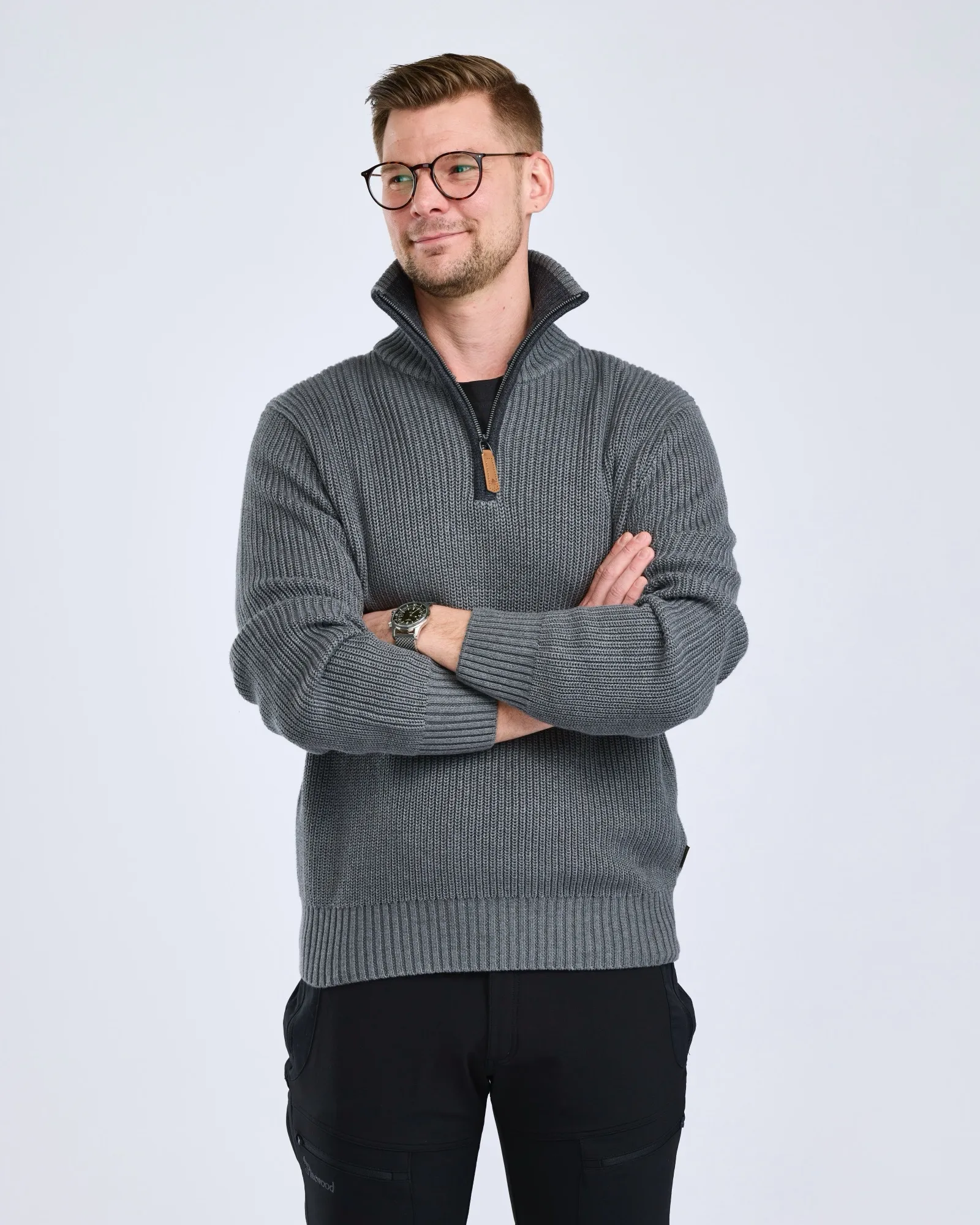 Pinewood® Philip Stickad Tröja Herr / D.Grey Mel