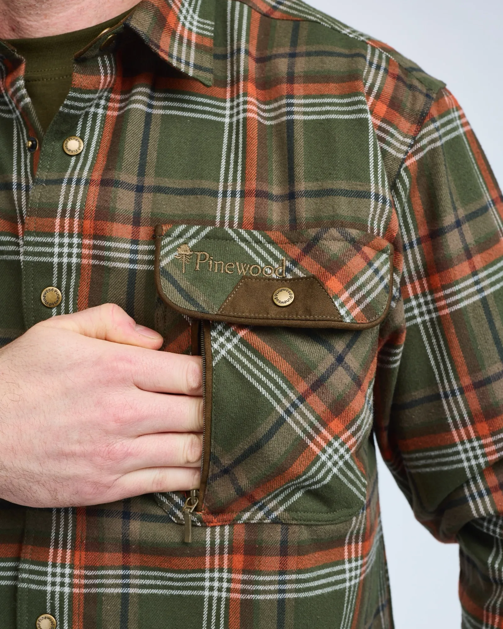 Pinewood® Prestwick Exclusive Skjorta Herr / Green/Burned Orange - Image 3