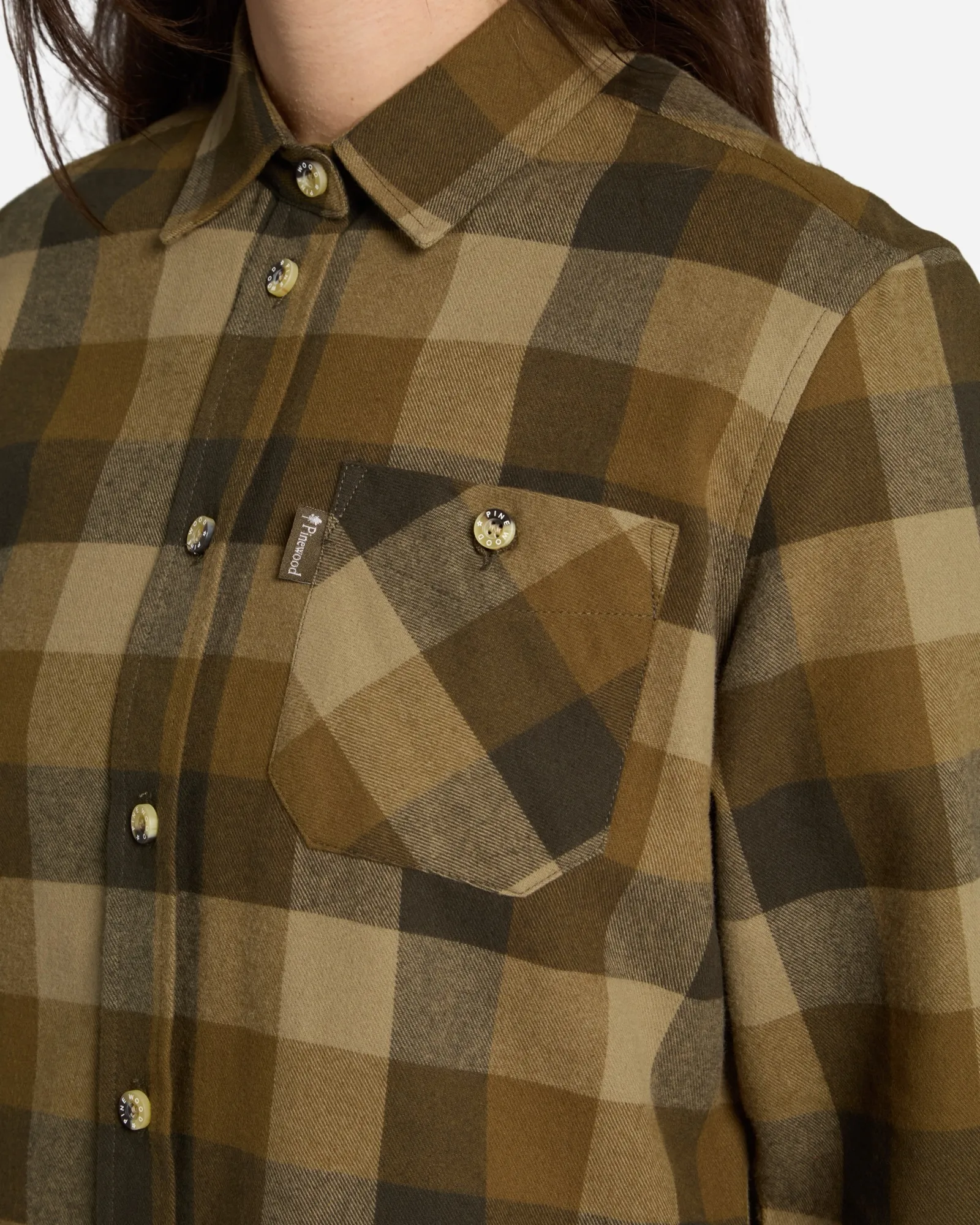 Pinewood® Wildmark Flanellskjorta Dam / Olive/Suede Brown - Image 3