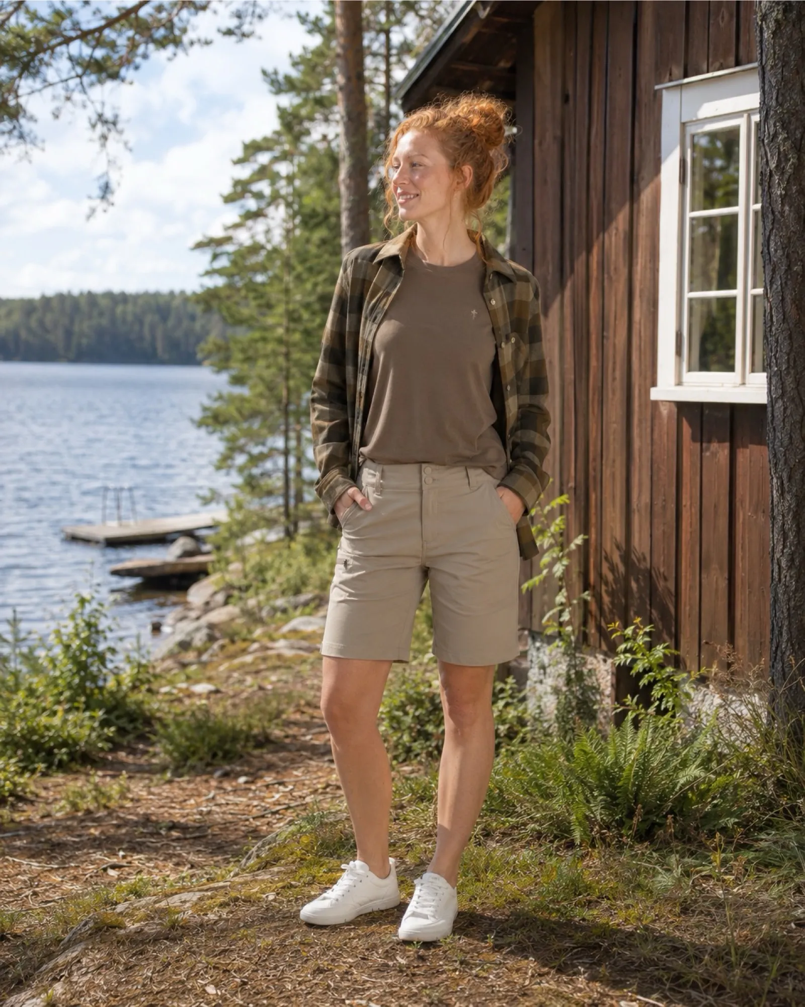 Pinewood® Wildmark Flanellskjorta Dam / Olive/Suede Brown - Image 5