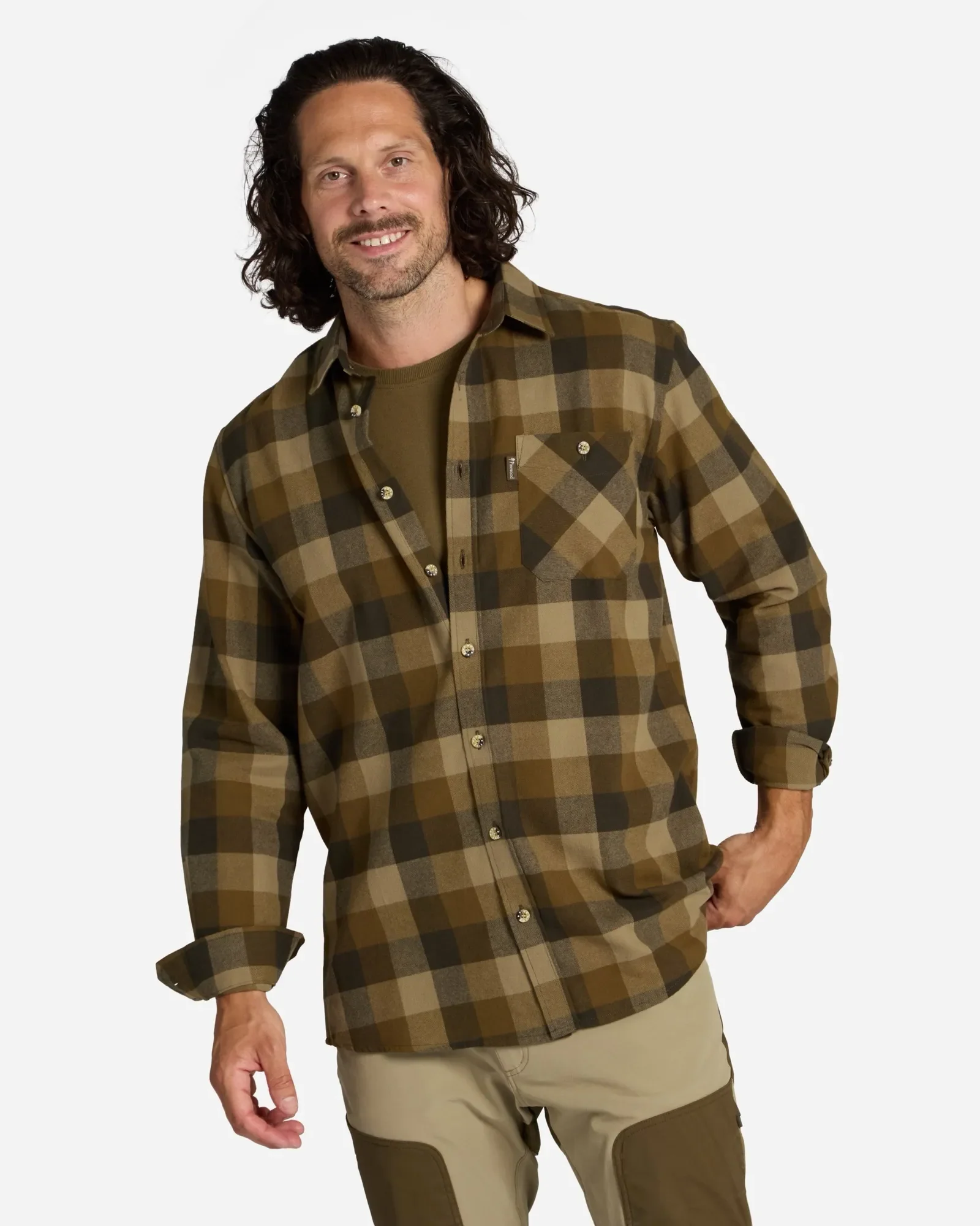 Pinewood® Wildmark Flanellskjorta Herr / Olive/Suede Brown