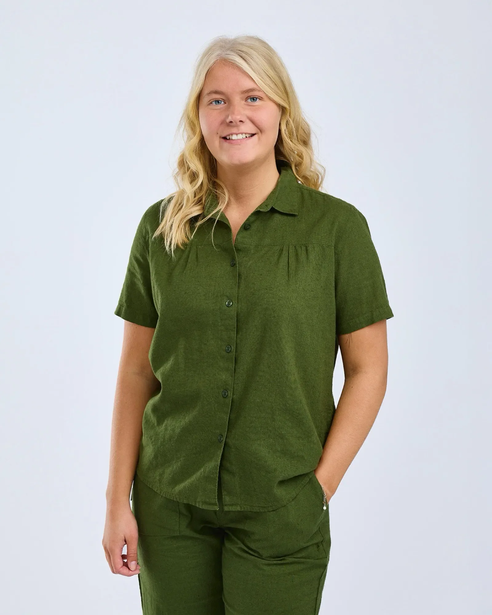 Värnamo InsectSafe® Hemp Mix Kortärmad Skjorta Dam / Pine Green