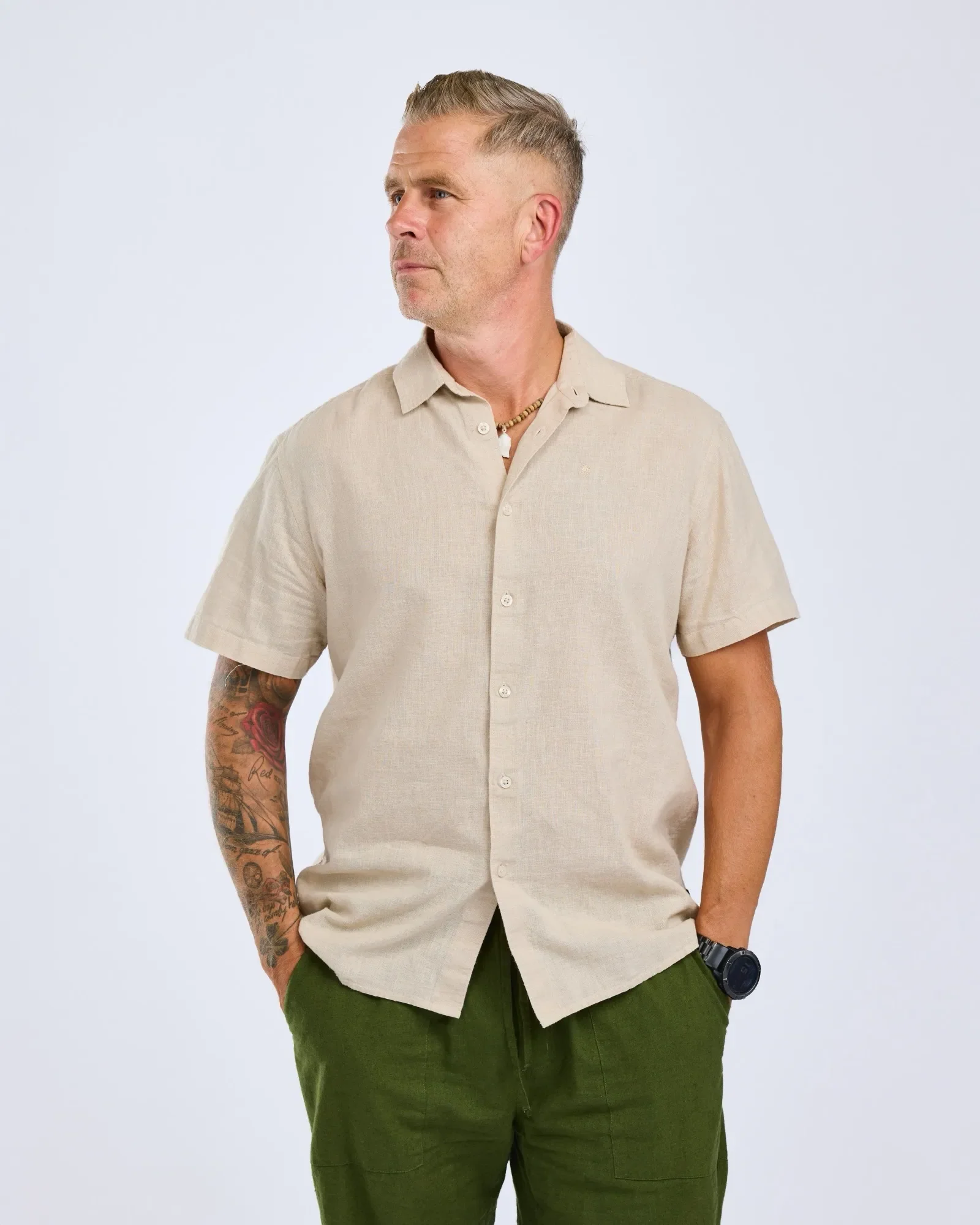 Värnamo InsectSafe® Hemp Mix Kortärmad Skjorta Herr / Linen Beige