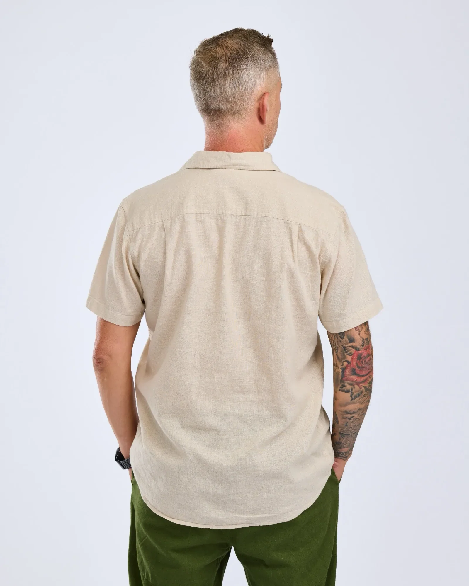Värnamo InsectSafe® Hemp Mix Kortärmad Skjorta Herr / Linen Beige - Image 2