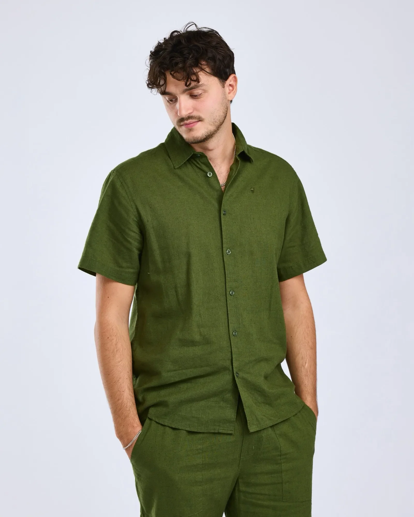 Värnamo InsectSafe® Hemp Mix Kortärmad Skjorta Herr / Pine Green
